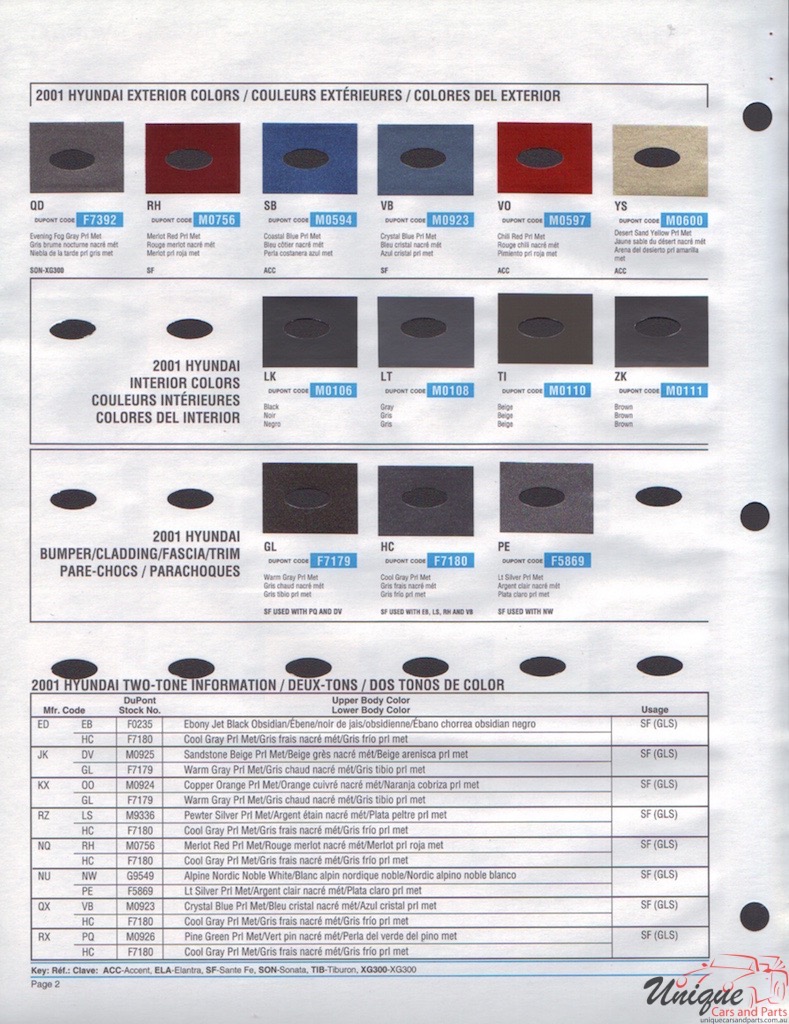 2001 Hyundai Paint Charts DuPont 2